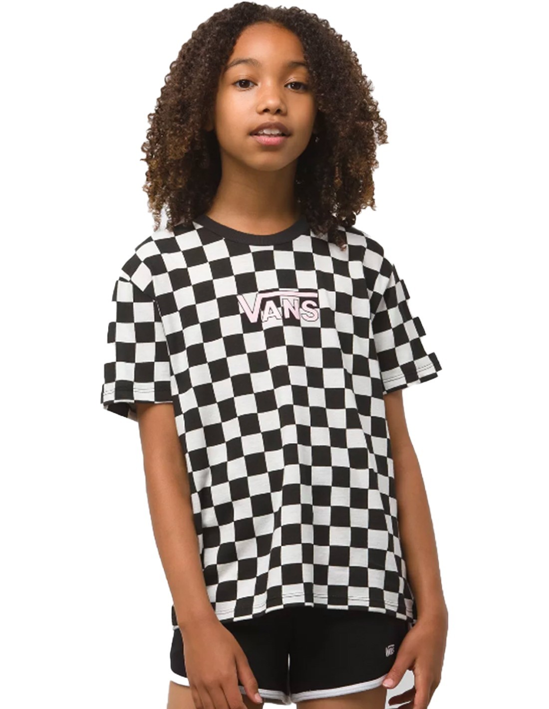 VANS Checkers Crew Marshmallow Black T Shirt Kinder