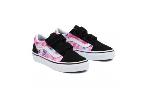 VANS Old Skool V - (Butterfly Dream) Fuchsia red/True white - Kids Skate shoes - front