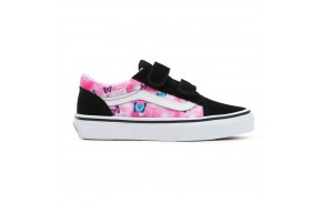 VANS Old Skool V - (Butterfly Dream) Fuchsia red/True white - Chaussures de skate Enfants - de coté