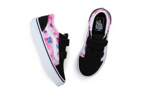 VANS Old Skool V - (Butterfly Dream) Fuchsia red/True white - Kids Skate shoes - from top