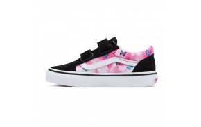 VANS Old Skool V - (Butterfly Dream) Fuchsia red/True white - Chaussures de skate Enfants - vue de coté