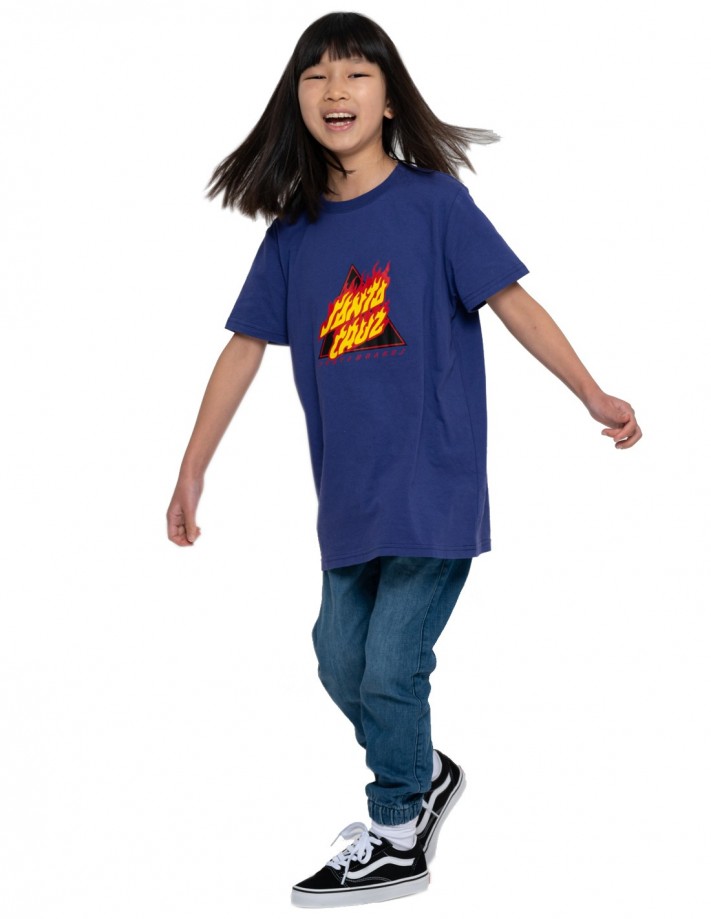 SANTA CRUZ Youth Flamed Not A Dot Front - Navy Blue - T-shirt Enfant