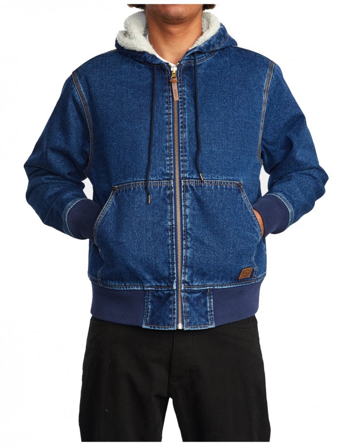 Men Hooded Denim JacketRVCA Chainmail - Rinse