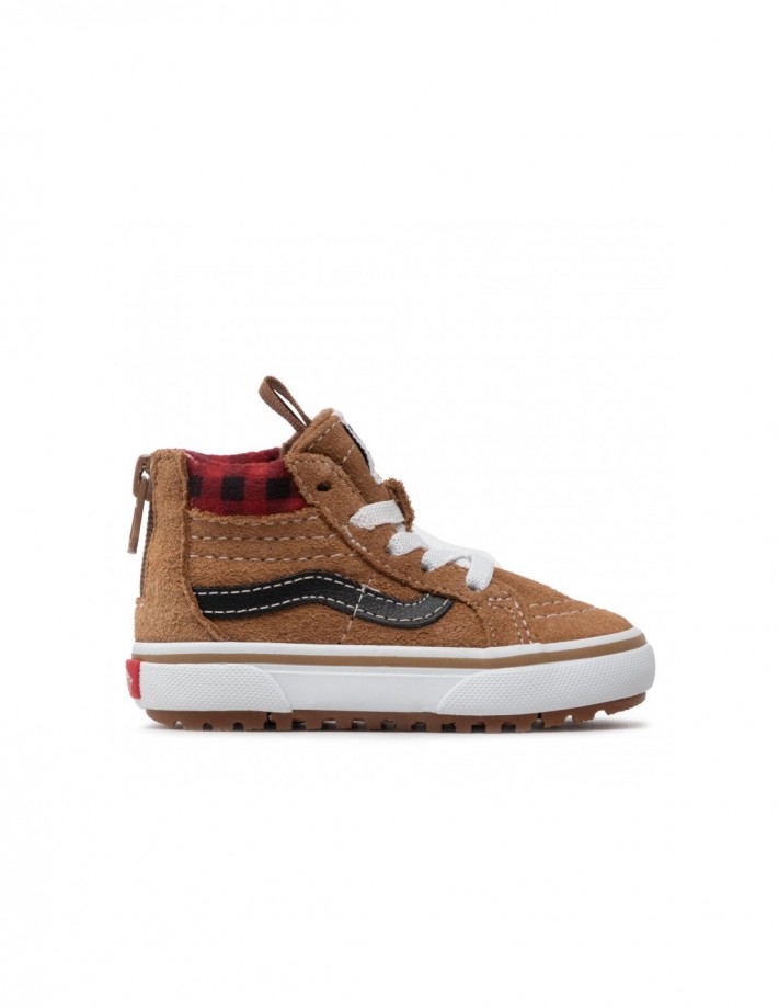 VANS Kids SK8-Hi Zip MTE-1- Plaid Brown/Black - Children Shoes