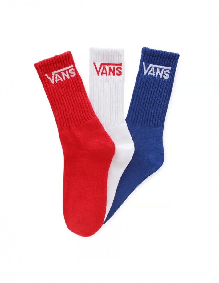 VANS Classic Crew Pack de 3 - Rouge/Blanc/Bleu - Chaussettes  Enfants