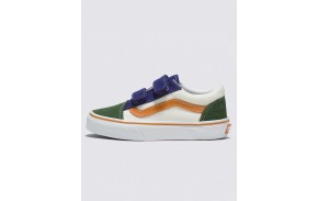 VANS Old Skool V - Twill Block Multi/True White - Chaussures Enfants à scratchs