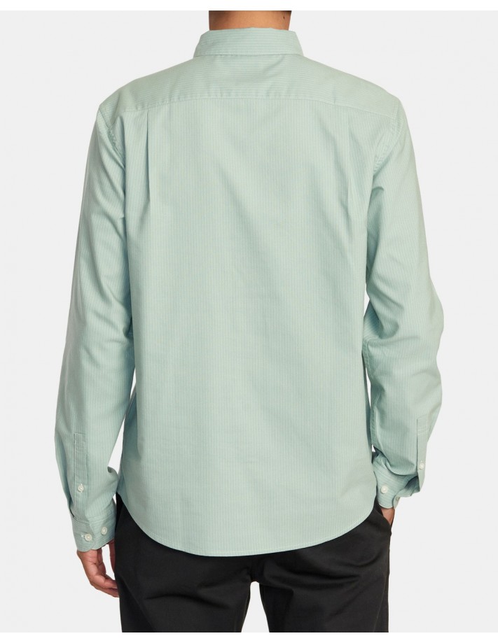 RVCA Thatll Do Micro Stripe - Green Haze - Men's Long Sleeve Shirt