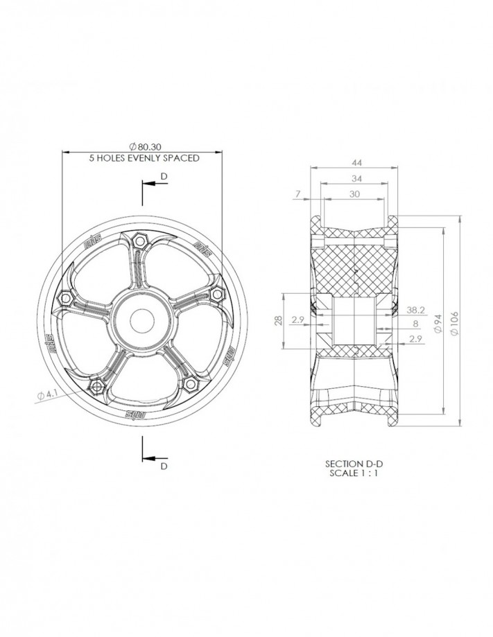 MBS Rockstar II - Black - 8" mountainboard rims