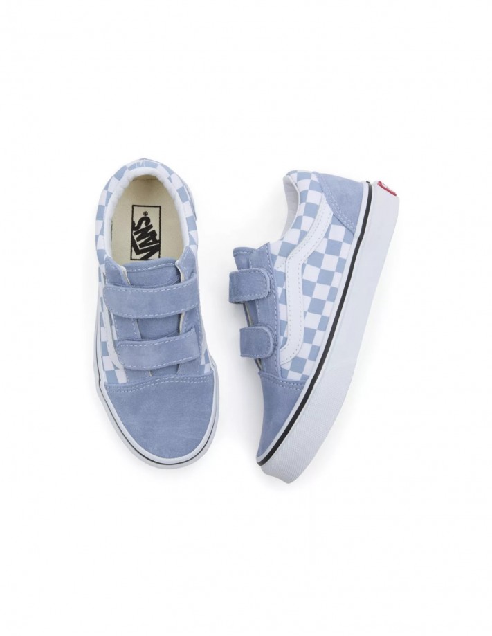 Vans old skool blue and white checkered skate shoes clearance