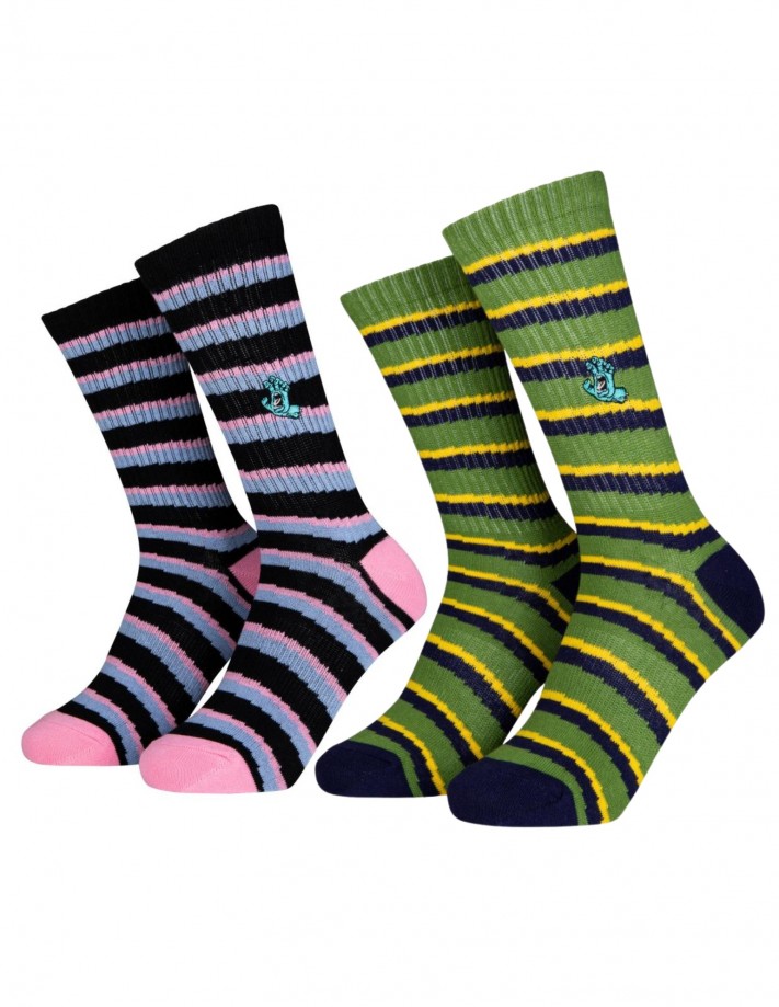 SANTA CRUZ Women Mini Hand - Assorted Wave Stripes - Pack de 2 - Chaussettes