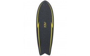 YOW Pipe Black 32 inch surfskate deck - top view with black grip and gold graphics
