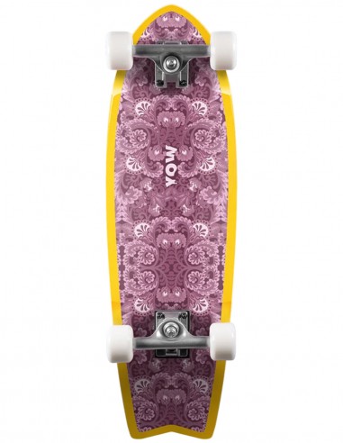 YOW Pinfish 28″ × 8.5″ Surf Cruiser – vue dessous avec trucks et roues