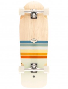 Vue du dessous du cruiser Arbor Oso Foundation 30 pouces avec ses trucks Paris Street et ses roues Bogart.