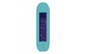Onderzijde van het Alternative Lombardi Pro Libra 37-inch longboarddeck met turquoise sterrenhemelgraphic.
