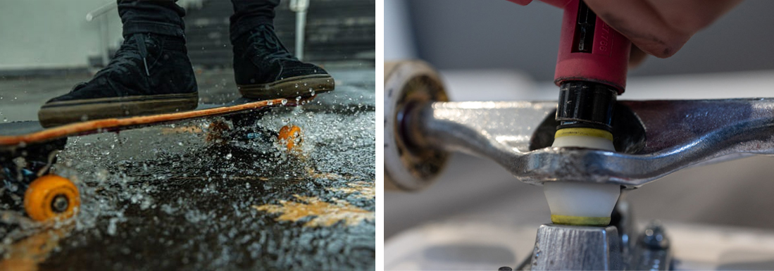 Skateboard dans l'eau